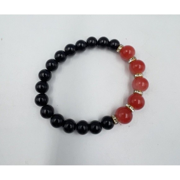 Women Bead Bracelet Elastic Black And Red - Picture 6 of 8